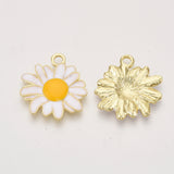 Alloy Pendants, with Enamel, Flower/Daisy, Light Gold, White, 27x25x2.5mm, Hole: 3mm, 5pcs/Set