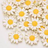 Alloy Pendants, with Enamel, Flower/Daisy, Light Gold, White, 27x25x2.5mm, Hole: 3mm, 5pcs/Set