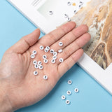 Mix Numbers White Flat Round Acrylic Beads, about 7mm in diameter, 4mm thick, hole: 1.2mm, about 350~390pcs/50g