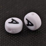 Flat Round with Letter A Acrylic Beads, with Horizontal Hole, Size: about 7mm in diameter, 4mm thick, Hole: 1mm, 100pcs/Set