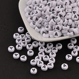 Flat Round with Letter A Acrylic Beads, with Horizontal Hole, Size: about 7mm in diameter, 4mm thick, Hole: 1mm, 100pcs/Set