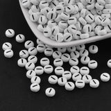 Flat Round with Letter I Acrylic Beads, with Horizontal Hole, White & Black, Size: about 7mm in diameter, 4mm thick, hole: 1mm, 100pcs/Set