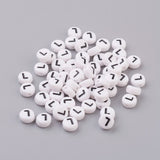 Flat Round with Letter L Acrylic Beads, with Horizontal Hole, White & Black, about 7mm in diameter, hole: about 1mm, 100pcs/Set