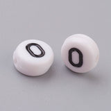 Flat Round with Letter O Acrylic Beads, with Horizontal Hole, White & Black, Size: about 7mm in diameter, 4mm thick, hole: 1mm, 100pcs/Set