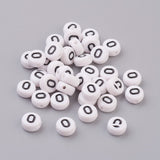 Flat Round with Letter O Acrylic Beads, with Horizontal Hole, White & Black, Size: about 7mm in diameter, 4mm thick, hole: 1mm, 100pcs/Set