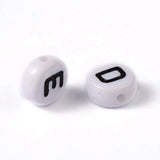 Mixed Letters White Acrylic Horizontal Hole Letter Beads, Flat Round, 7x4mm, Hole: 1mm, about 380pcs/50g, 50g/Set