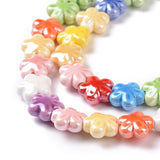 Handmade Porcelain Beads Strands, Pearlized, Flower, Mixed Color, 11.5x11.5x5.5mm, Hole: 1.6mm, about 30pcs/strand, 12.40''(31.5cm)