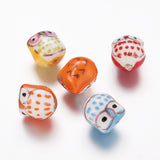 Handmade Porcelain Beads, Famille Rose Porcelain, Owl, Mixed Color, 17x15x13mm, Hole: 3mm, 5pc/Set