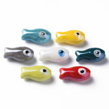 Handmade Porcelain Beads, Famille Rose Style, Fish, Mixed Color, 19.5x10x8mm, Hole: 2mm, 10pcs/Set