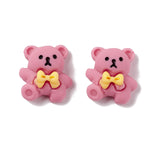 Bear with Bowknot Opaque Resin Cabochons, Mixed Color, 13.5~14x12.5x6mm, 20pc/Set