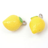 Lemon Resin Pendants, with Platinum Plated Iron Findings, Yellow, 20~24x12x12mm, Hole: 2mm, 10pc/Set