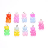 Gradient Color Opaque Resin Pendants, with Glitter Powder and Platinum Tone Iron Peg Bails, Bear, Mixed Color, 21x11x6.5mm, Hole: 2.0mm, 20pc/Set