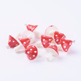 Resin Mushroom Pendants, Red, 34~36x22~26x22~26mm, Hole: 2mm, 10pc/Set