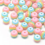 Transparent Stripe Resin Beads, Round, Pink, 6mm, Hole: 1mm, 100pc/Set