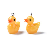 Opaque Resin Pendants, with Platinum Tone Iron Loop, 3D Duck, Gold, 22~23x16.5x13.5mm, Hole: 2mm, 10pcs/Set