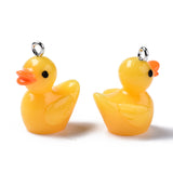 Opaque Resin Pendants, with Platinum Tone Iron Loop, 3D Duck, Gold, 22~23x16.5x13.5mm, Hole: 2mm, 10pcs/Set