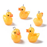 Opaque Resin Pendants, with Platinum Tone Iron Loop, 3D Duck, Gold, 22~23x16.5x13.5mm, Hole: 2mm, 10pcs/Set