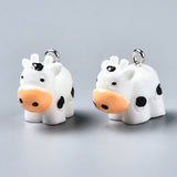 Opaque Resin Pendants, with Platinum Tone Iron Loop, 3D Calf, White, 15~16x17~18x10.5mm, Hole: 1.8mm, 10pc/Set