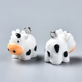 Opaque Resin Pendants, with Platinum Tone Iron Loop, 3D Calf, White, 15~16x17~18x10.5mm, Hole: 1.8mm, 10pc/Set