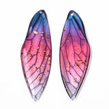 Transparent Epoxy Resin Big Pendants, with Gold Foil, Insects Wing, Blue, 51x16.5x1~2.5mm, Hole: 1.2mm, 2pc/Set