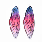 Transparent Epoxy Resin Big Pendants, with Gold Foil, Insects Wing, Blue, 51x16.5x1~2.5mm, Hole: 1.2mm, 2pc/Set