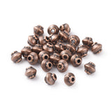 Tibetan Style Spacer Beads, Bicone, Zinc Alloy, Lead Free & Nickel Free & Cadmium Free, Red Copper Color, 5mm in diameter, 4.5mm thick, hole: 1mm, 100pc/Set