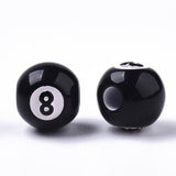 Spray Painted Acrylic Beads, Large Hole Beads, Billiards, Round with Number 8, Black, 12mm, Hole: 4mm, 100pc/Set