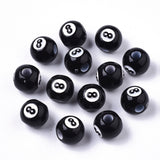 Spray Painted Acrylic Beads, Large Hole Beads, Billiards, Round with Number 8, Black, 12mm, Hole: 4mm, 100pc/Set