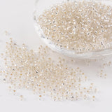 8/0 Glass Seed Beads, Silver Lined Round Hole, Round, White, 3mm, Hole: 1mm, about 1097pcs/50g