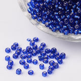 8/0 Glass Seed Beads, Silver Lined Round Hole, Round, Blue, 3mm, Hole: 1mm, about 1097pcs/50g, 50g/Set