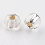 6/0 Round Silver Lined Round Hole Glass Seed Beads, White, 4mm, Hole: 1.5mm, about 496pcs/50g