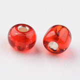 6/0 Round Silver Lined Round Hole Glass Seed Beads, Red, 4mm, Hole: 1.5mm, about 496pcs/50g