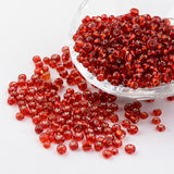 6/0 Round Silver Lined Round Hole Glass Seed Beads, Red, 4mm, Hole: 1.5mm, about 496pcs/50g