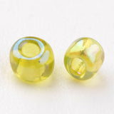 Round Trans. Colors Rainbow Glass Seed Beads, Green Yellow, Size: about 2mm in diameter, hole:1mm, about 3306pcs/50g