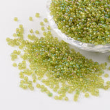 Round Trans. Colors Rainbow Glass Seed Beads, Green Yellow, Size: about 2mm in diameter, hole:1mm, about 3306pcs/50g