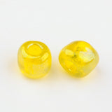 6/0 Transparent Rainbow Colours Round Glass Seed Beads, Yellow, Size: about 4mm in diameter, hole:1.5mm, about 495pcs/50g