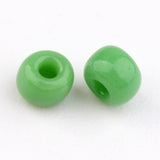 12/0 Opaque Colours Round Glass Seed Beads, Pale Green, Size: about 2mm in diameter, hole:1mm, about 3303pcs/50g