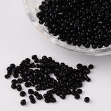 12/0 Opaque Colours Round Glass Seed Beads, Black, Size: about 2mm in diameter, hole:1mm, about 3303pcs/50g, 50g/Set