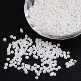 8/0 Opaque Colours Round Glass Seed Beads, White, Size: about 3mm in diameter, hole:1mm, about 1101pcs/50g, 50g/Set