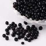 8/0 Opaque Colours Round Glass Seed Beads, Black, Size: about 3mm in diameter, hole:1mm, about 1101pcs/50g, 50g/Set