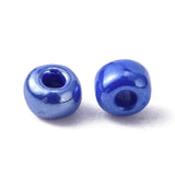 DIY Craft Beads 8/0 Opaque Colors Lustered Round Glass Seed Beads, Blue, Size: about 3mm in diameter, hole:1mm, about 1101pcs/50g