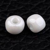 6/0 Opaque Colors Lustered Round Glass Seed Beads, White, Size: about 4mm in diameter, hole:1.5mm, about 495pcs/50g