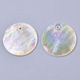 Natural Capiz Shell Pendants,  AB Color, Flat Round, Clear AB, 25x1mm, Hole: 1.5mm, 10pcs/Set