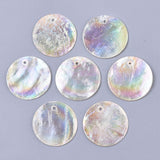 Natural Capiz Shell Pendants,  AB Color, Flat Round, Clear AB, 25x1mm, Hole: 1.5mm, 10pcs/Set