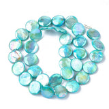 Natural Freshwater Shell Beads Strands, AB Color Plated, Dyed, Flat Round, Cyan, 10~11.5x3~4mm, Hole: 1mm, 34pcs/strand, 15.15 inch