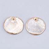 Electroplate Capiz Shell Pendants, Flat Round, Light Gold, 18x1mm, Hole: 1.2mm, 2pc/Set