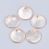 Electroplate Capiz Shell Pendants, Flat Round, Light Gold, 18x1mm, Hole: 1.2mm, 2pc/Set