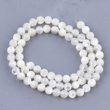 Natural White Shell Beads, Mother of Pearl Shell Beads Strands, Round, Ivory, 5mm, Hole: 1mm, about 75pcs/strand, 14.9 inch