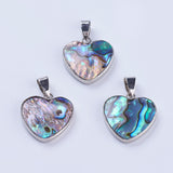 Abalone Shell/Paua Shell Pendants, with Platinum Tone Brass Bail, Heart, Platinum, 25x21.5x3.5mm, Hole: 4.5x7.5mm