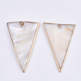 Natural Freshwater Shell Pendants, with Edge Brass Golden Plated, Triangle, Seashell Color, 49x31x3mm, Hole: 1.6mm, 2pc/Set